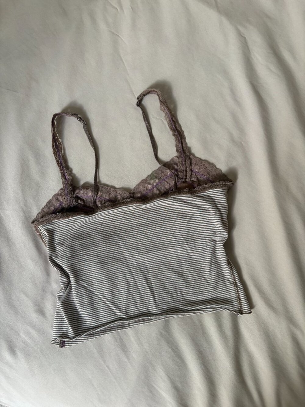 Y2k Brown Striped Lace-Trim Tank Top - Picture 3 of 4